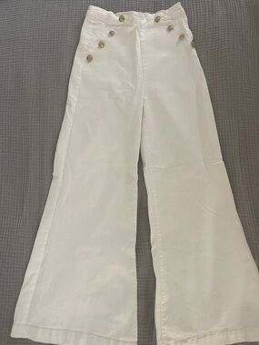 White Wide-Leg Sailor Pants with Gold Buttons